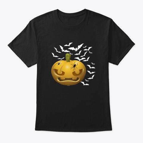 Pumpkin With White Bats, Halloween, Scar Black T-Shirt Front
