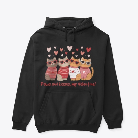 Valentine's Day Cat Love Tshirt & Hoody Black T-Shirt Front