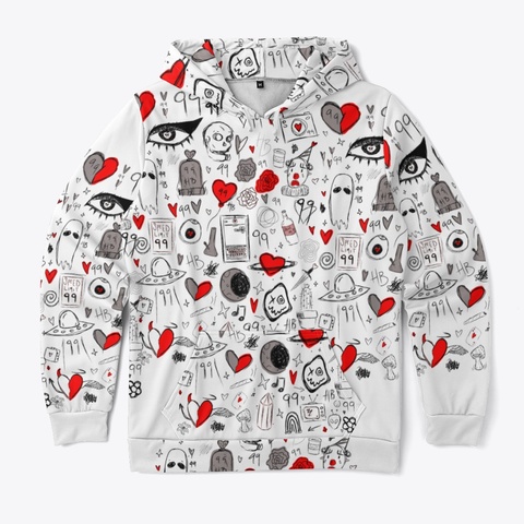 99 Heart Break Sketch Hoodie White T-Shirt Front