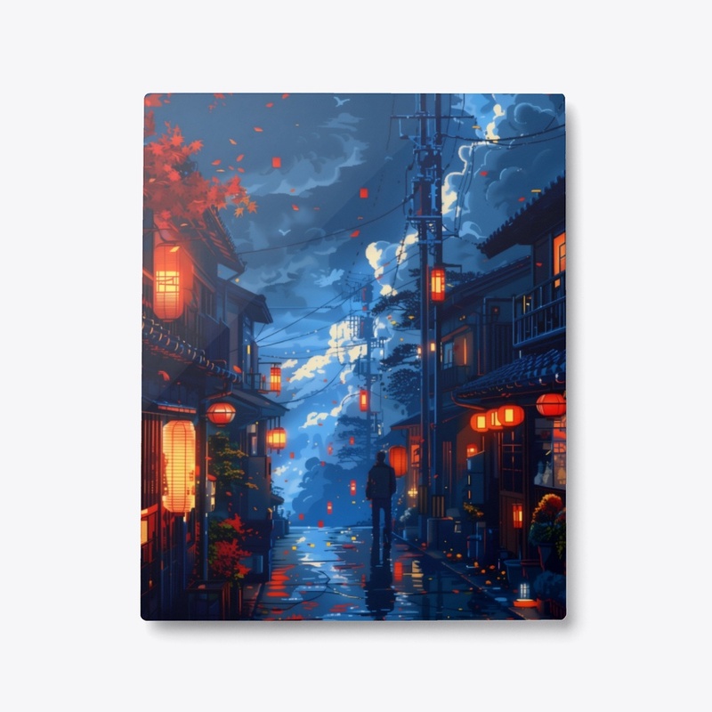 Metal Print Lantern-Lit Street