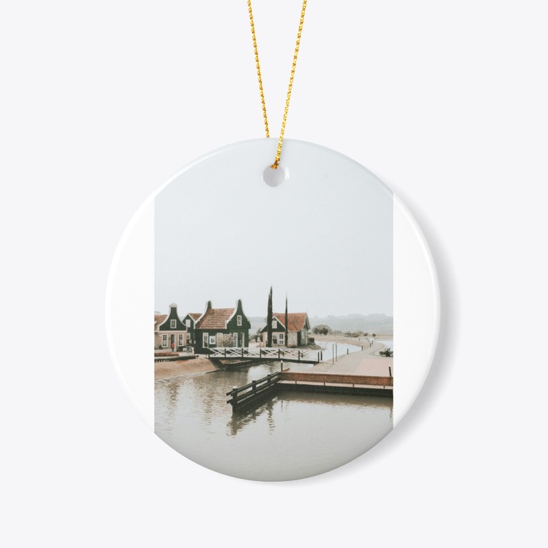 Tranquil Waterfront Village Metal Print