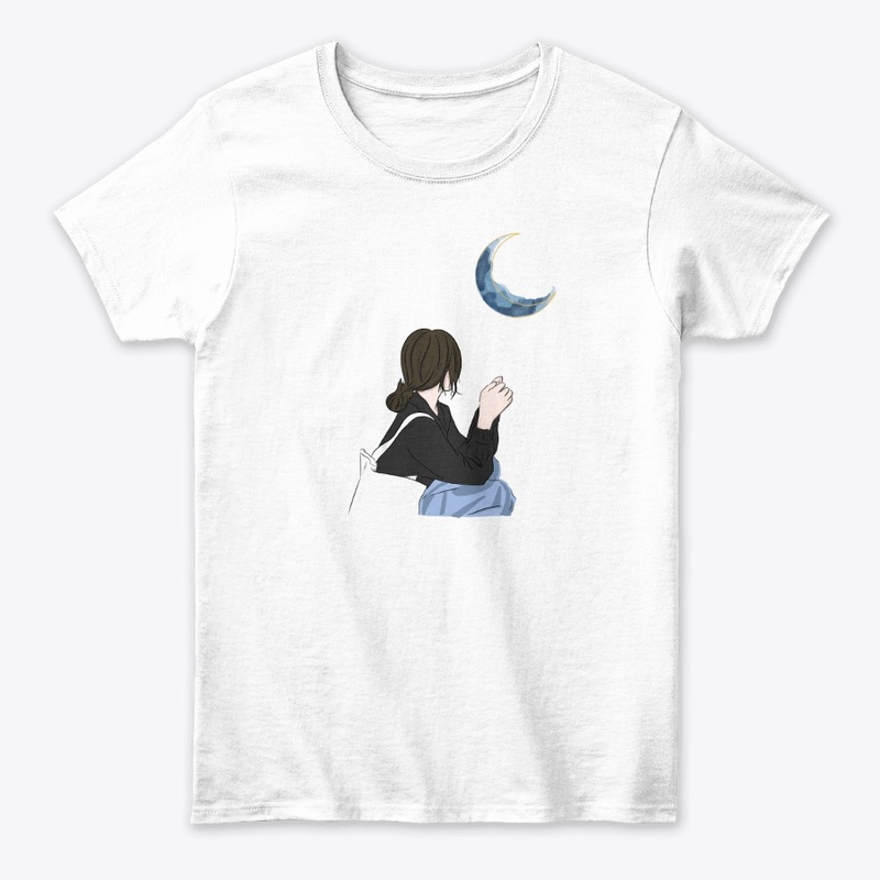 Girl Sitting and Moon Gazing T-Shirt