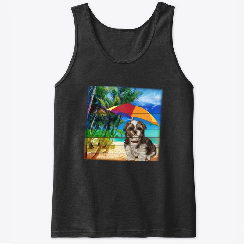 retro vintage shih tzu relaxes in summer