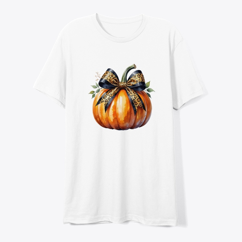Pumpkin with Cheetah Print Bow T-Shirt