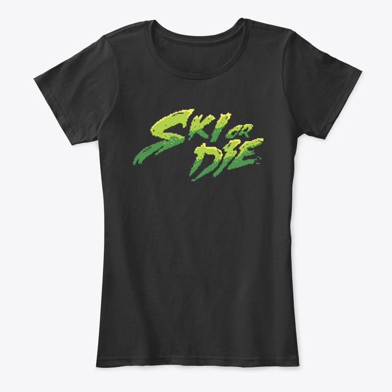 Acid Green Ski or Die Pixel art Logo