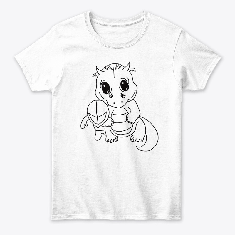 Baby dragon holding a stuffed knight toy