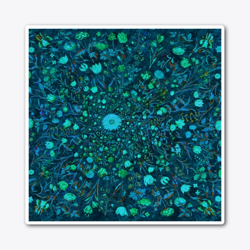 Blue Green Medieval Flowers