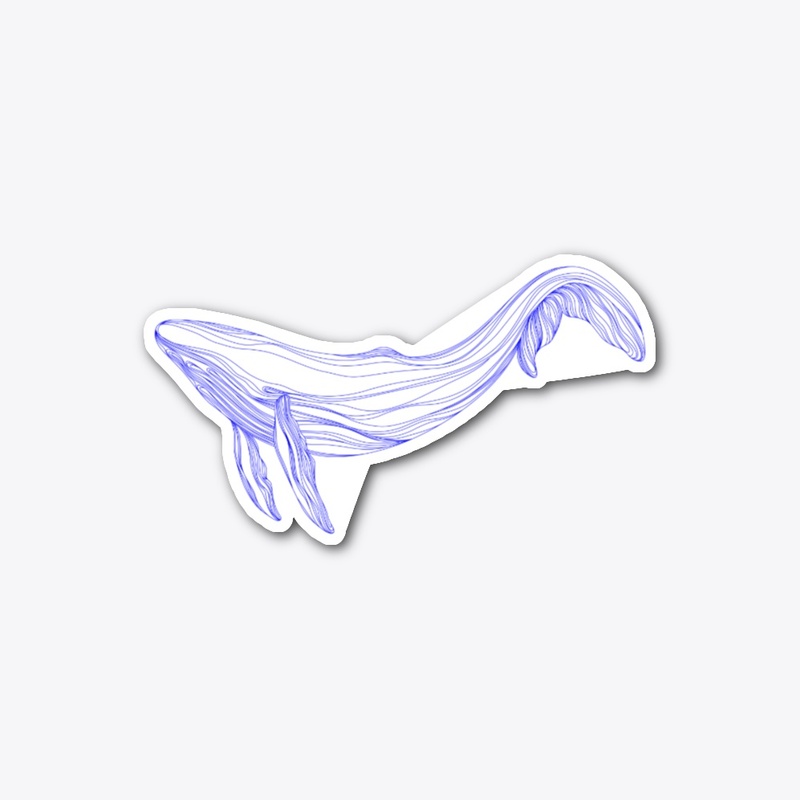 Neon Blue Contour Line Art Whale