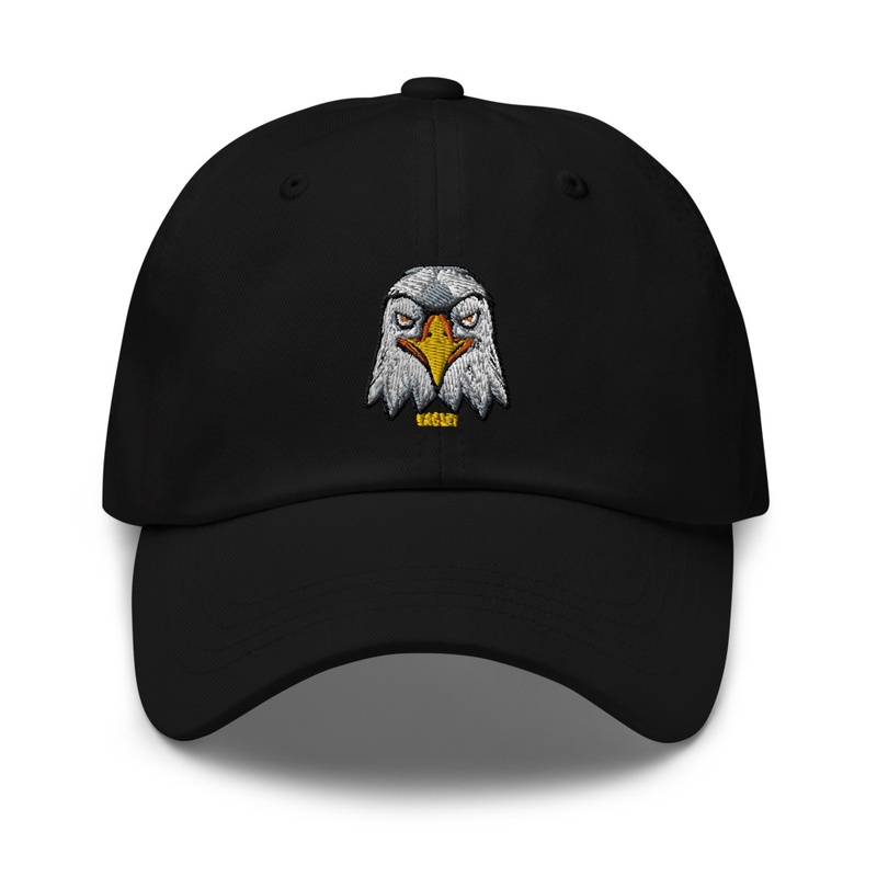 Dad's cap with eagle head in front.