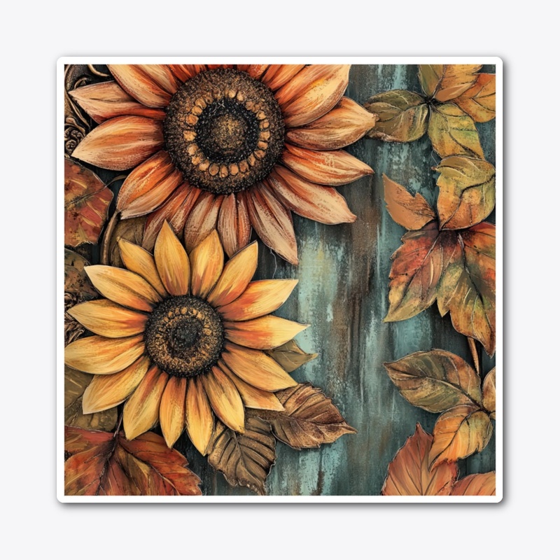 Sunflowers Fall Leaves Autumn