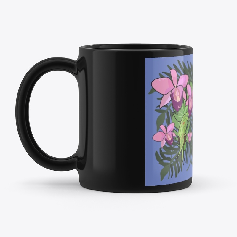 Orchids and Hibiscus on Blue