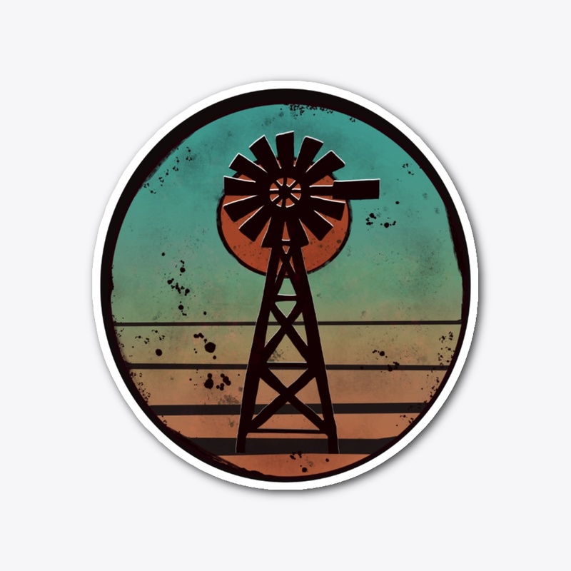 African sunset with windmill