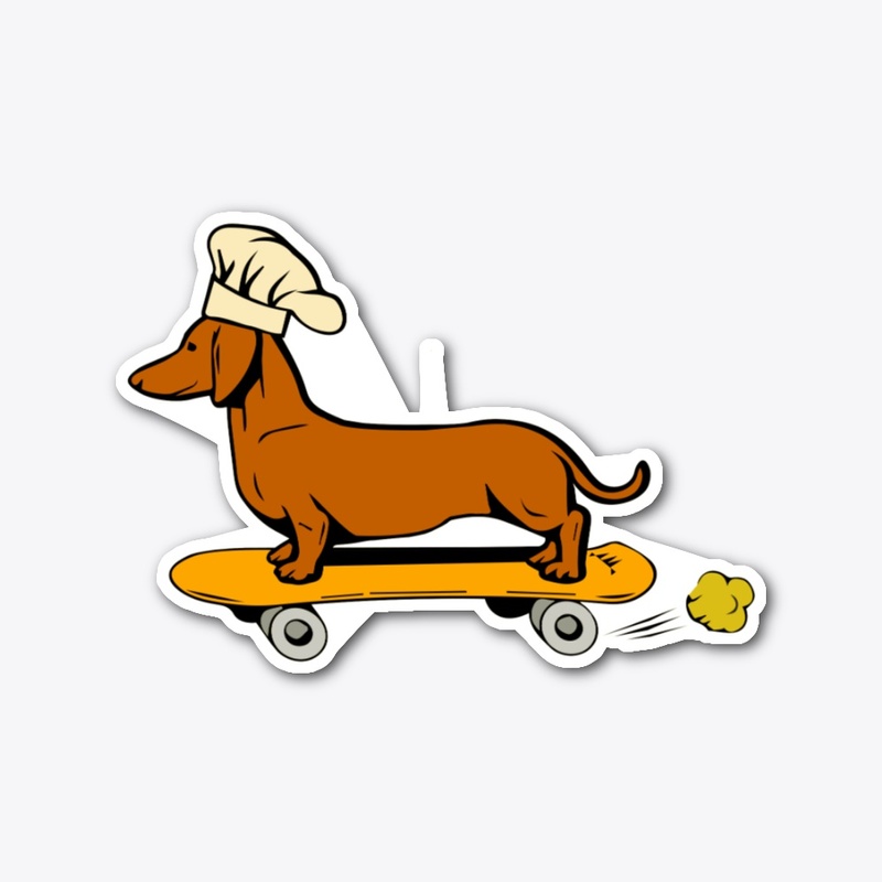 Chef Dachshund On Skateboard Sticker