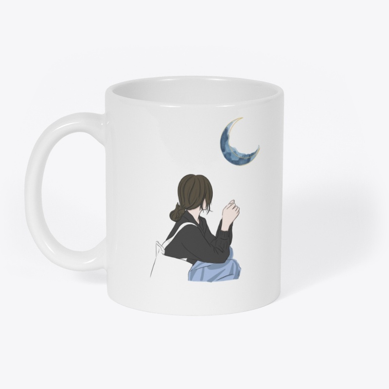 Girl Sitting and Moon Gazing T-Shirt