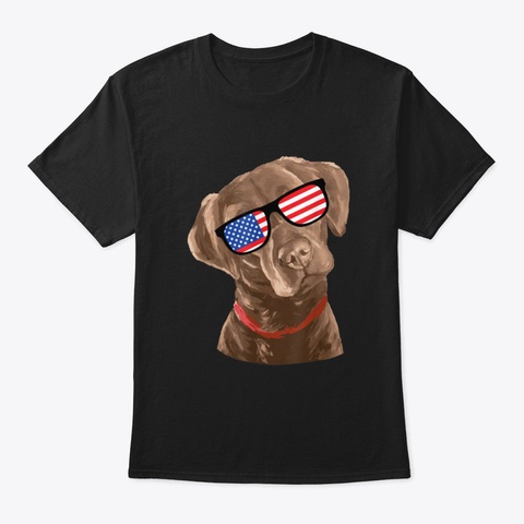 Funny Chocolate Labrador American Flag 4 Black T-Shirt Front