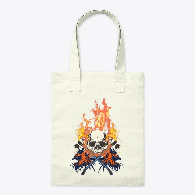 Flaming skull with Ravens and crossed ax