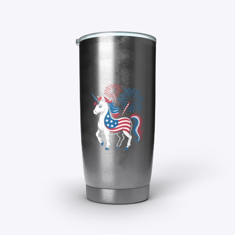 Patriotic Unicorn with American Flag 