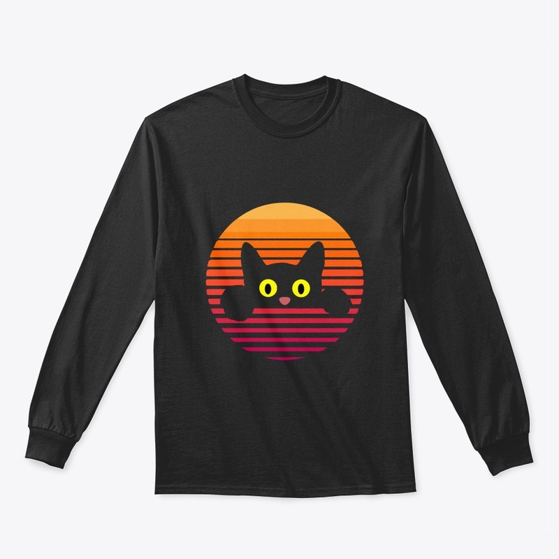 Cat peeps Middle Retro Sunset, Funny Cat