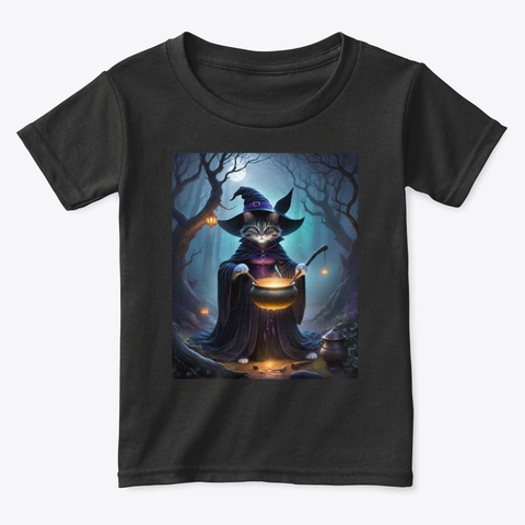 Enchanting Witch Cat In Forest Black Kaos Front