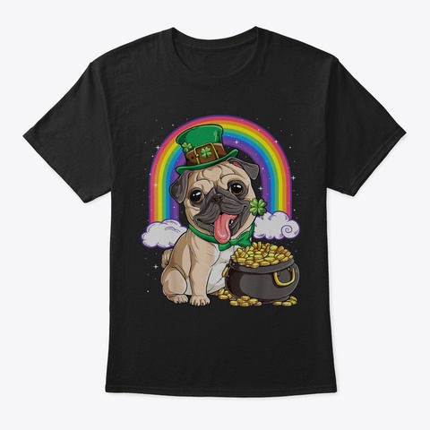 Pug St Patricks Day T Shirt Boys Men Lep Black T-Shirt Front