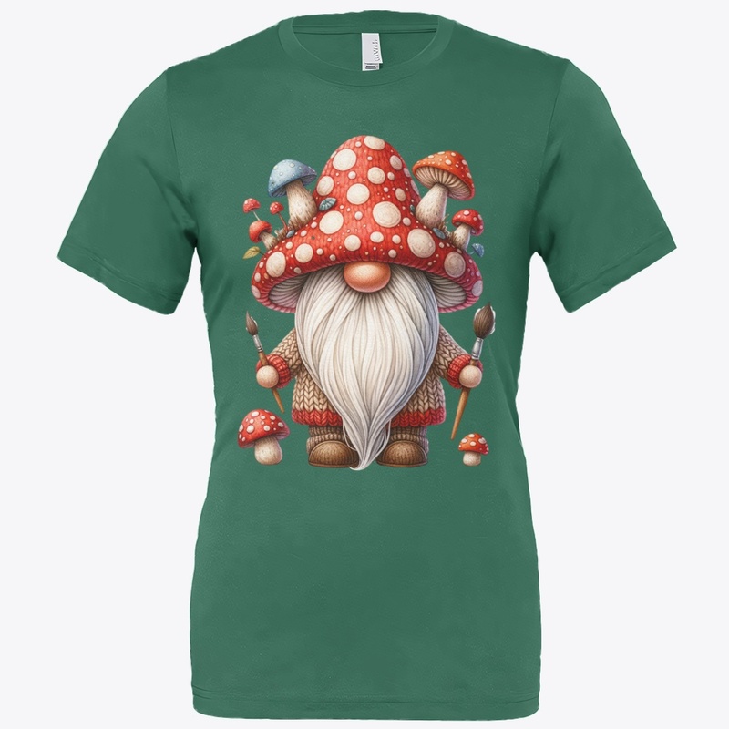 Gnome painter covered by mushrooms