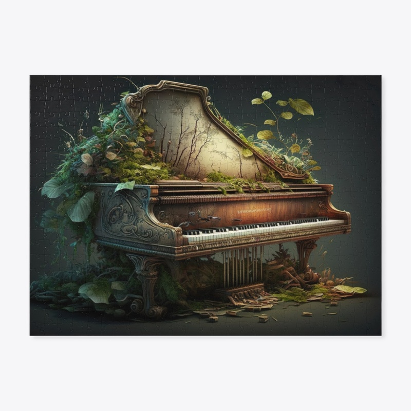 Puzzle with a Piano and Botanical Motifs