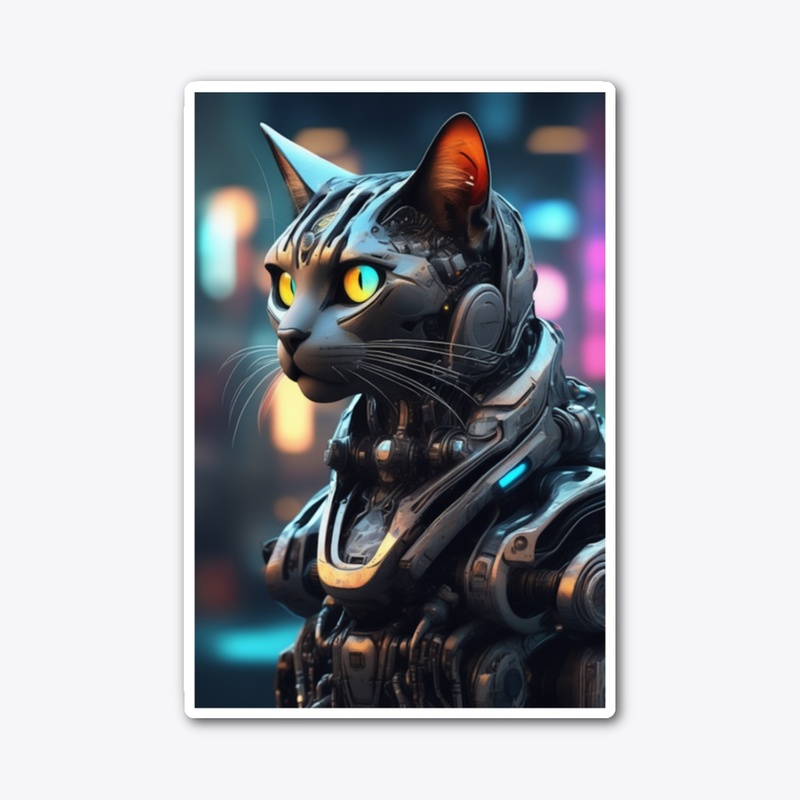 Cybernetic Cat in Neon Glow