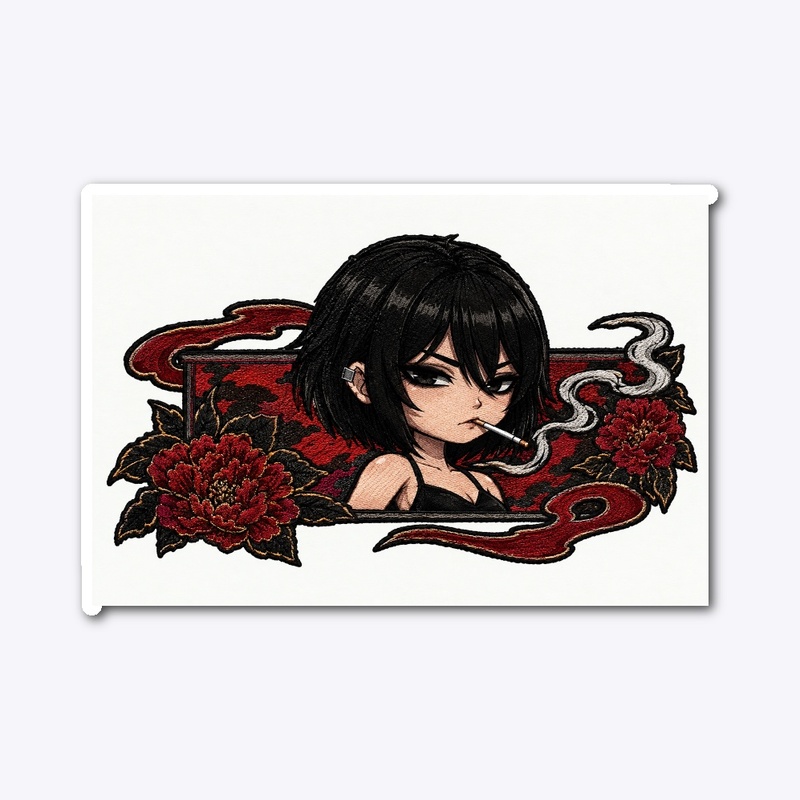 Smoking Anime Girl Floral Sticker