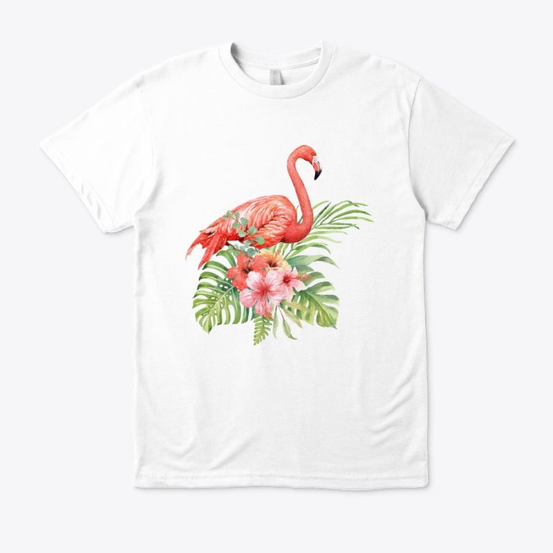 Watercolor flamingo in hibiscus bouquet