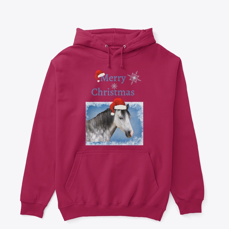 Merry Christmas Horse w/Santa Hat Hoodie