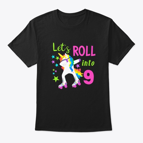 Unicorn Roller Skate Birthday Shirt Dabb Black T-Shirt Front