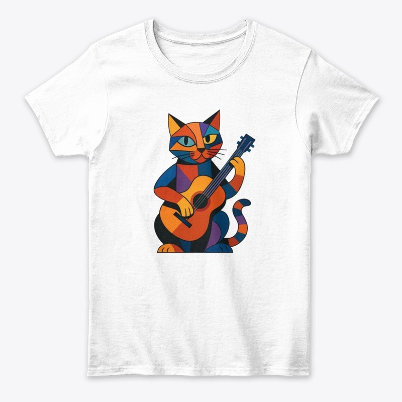 Colorful Cat Guitar Art
