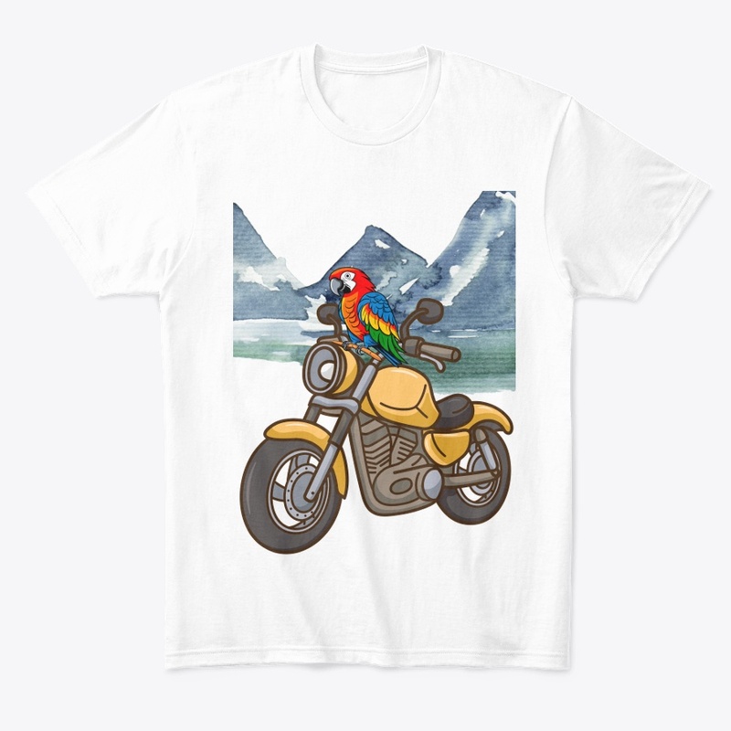 Parrot rides a motorcycle