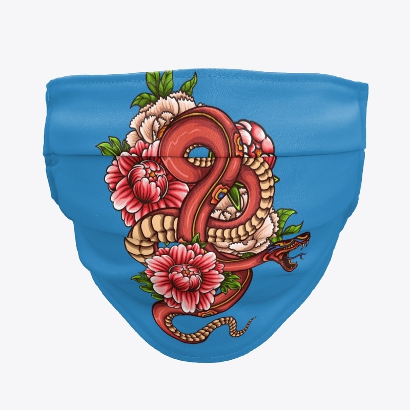 Snake and Flowers Face Mask