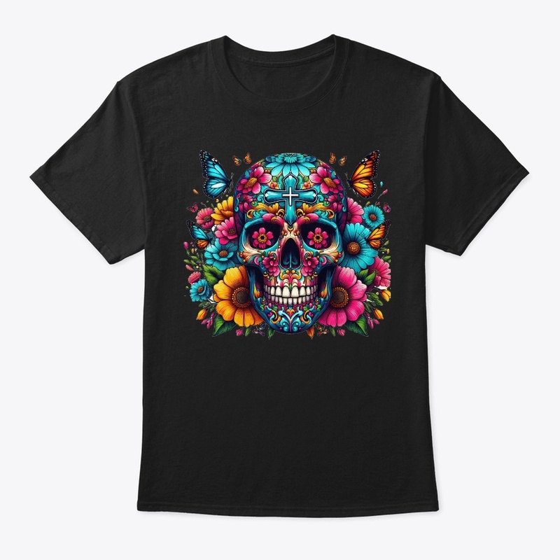 Colorful Flower Skull Cross