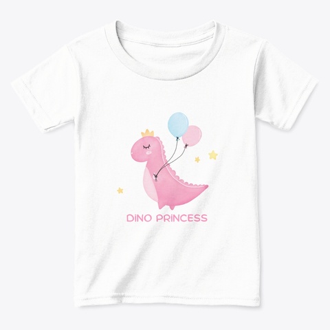 Pink Dino Princess White Tee For Girls White  T-Shirt Front