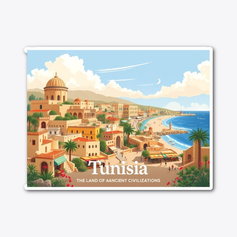 Tunisia Coastal Cityscape Art