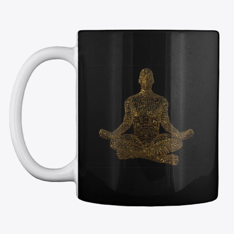 Body in meditation, made of golden mesh