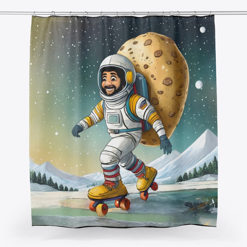 A spaceman on rollerskates