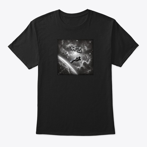 "In The Clouds" First Off Space T Design Black T-Shirt Front