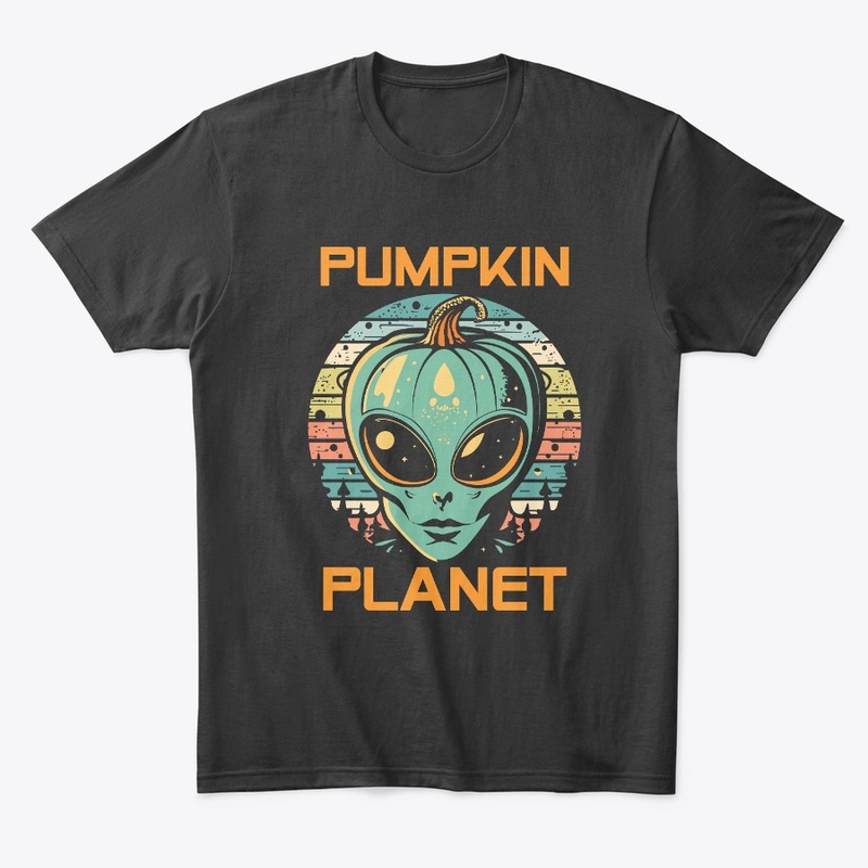 Halloween UFO Alien Pumpkin Planet Retro
