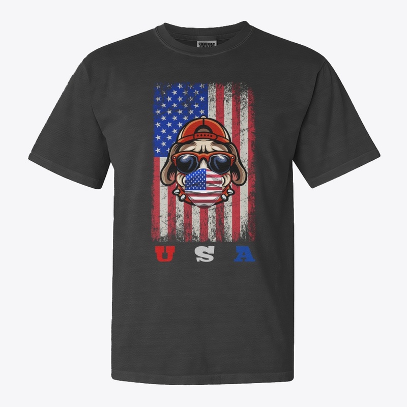 A pug w/American Flag covering her nose