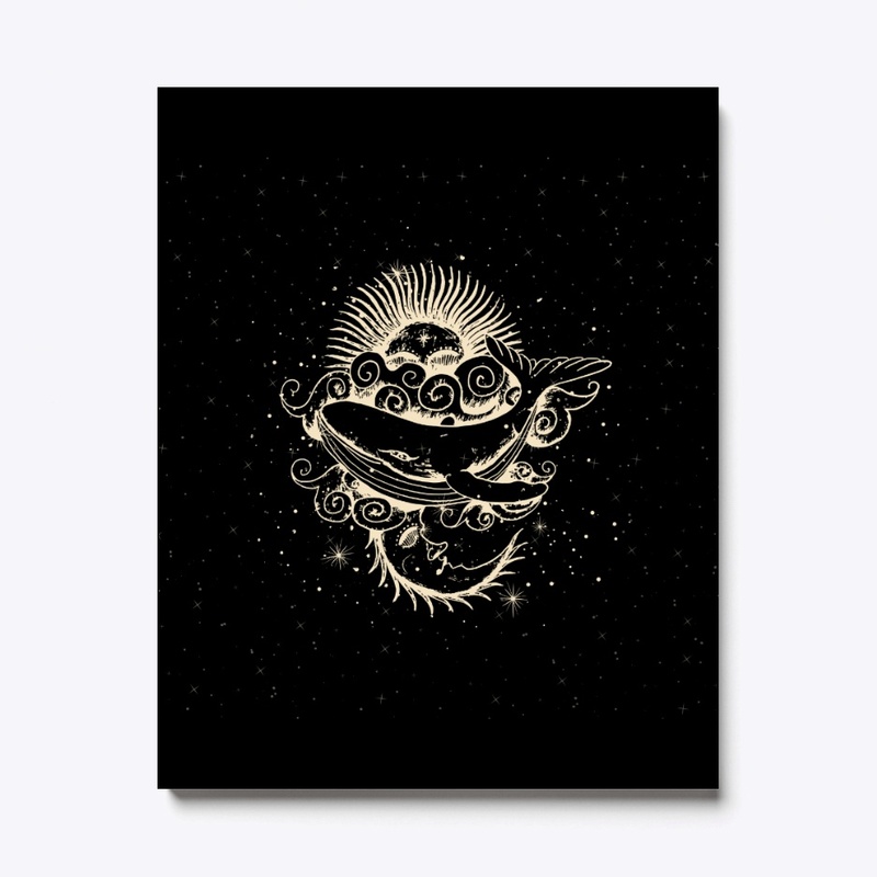 Abstract Cosmic Whale With Sun And Moon