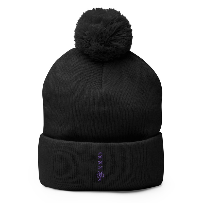 Ribbon Desgin Pom Pom Beanie