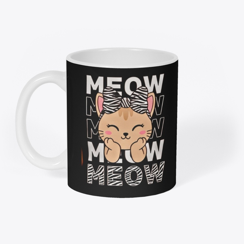 Meow Zebra Bow Cat Tee