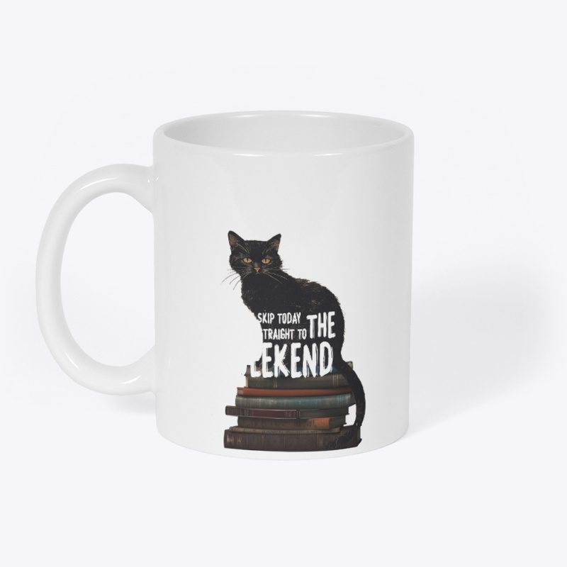 Black Cat on Books "Skip to the Weekend"