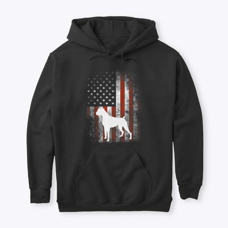 White Boxer Dog Shirt Patriotic American
