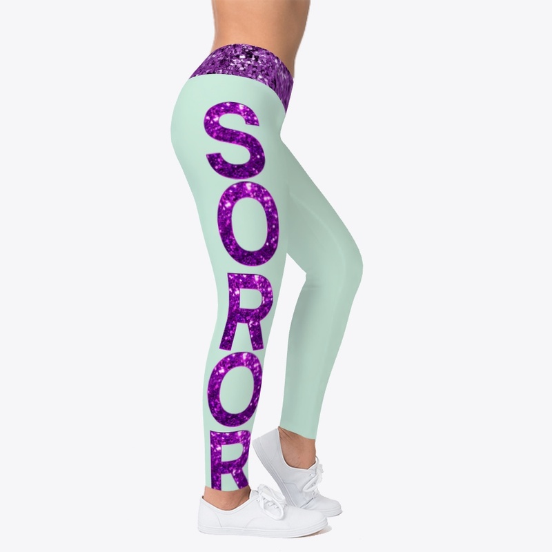 Green and Glitter Purple Soror Leggings