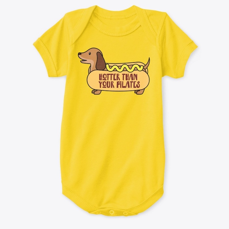 DOG IN HOTDOG COSTUME HOTTER PILATES