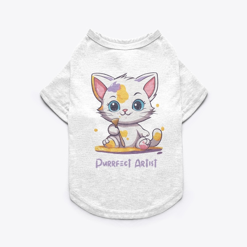 Cute Cat with Brush and Paint Stains